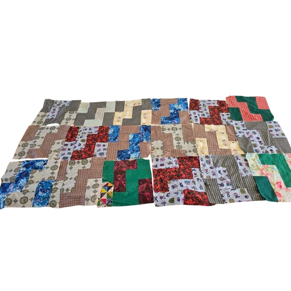 Mixed Lot of 18 Vintage Quilt Blocks Tops Mix of Fabrics & Styles - Picture 7 of 7